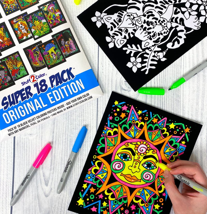 Stuff2Color عبوة ضخمة من 54 ملصق تلوين من المخمل الناعم (تصاميم فريدة) - حرف يدوية ونشاط تلوين لجميع الأعمار - رائعة للمشاريع الجماعية، دور الرعاية، الفصول الدراسية، ومراكز إعادة التأهيل - Image 3